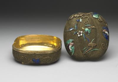 图片[3]-Peach-shaped box with filigree metalwork and colored enamel. Qing dynasty (1644-1911)-China Archive